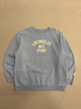 Vintage 00s Light Blue Stussy Los Angeles International Crewneck Sweatshirt